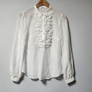 NWT Free People White Ruffled Poet Peasant Boho Shirt Top S